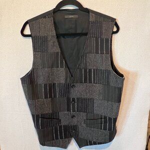 Express Men's Vest Size‎ L Patchwork Wool Blend Black Gray Stripe Herringbone